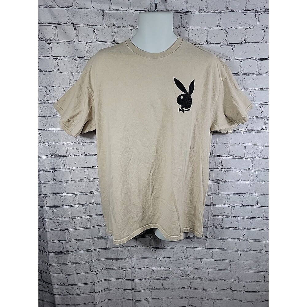 Mens Playboy Short Sleeve T- Shirt Size XL Tan/Black
